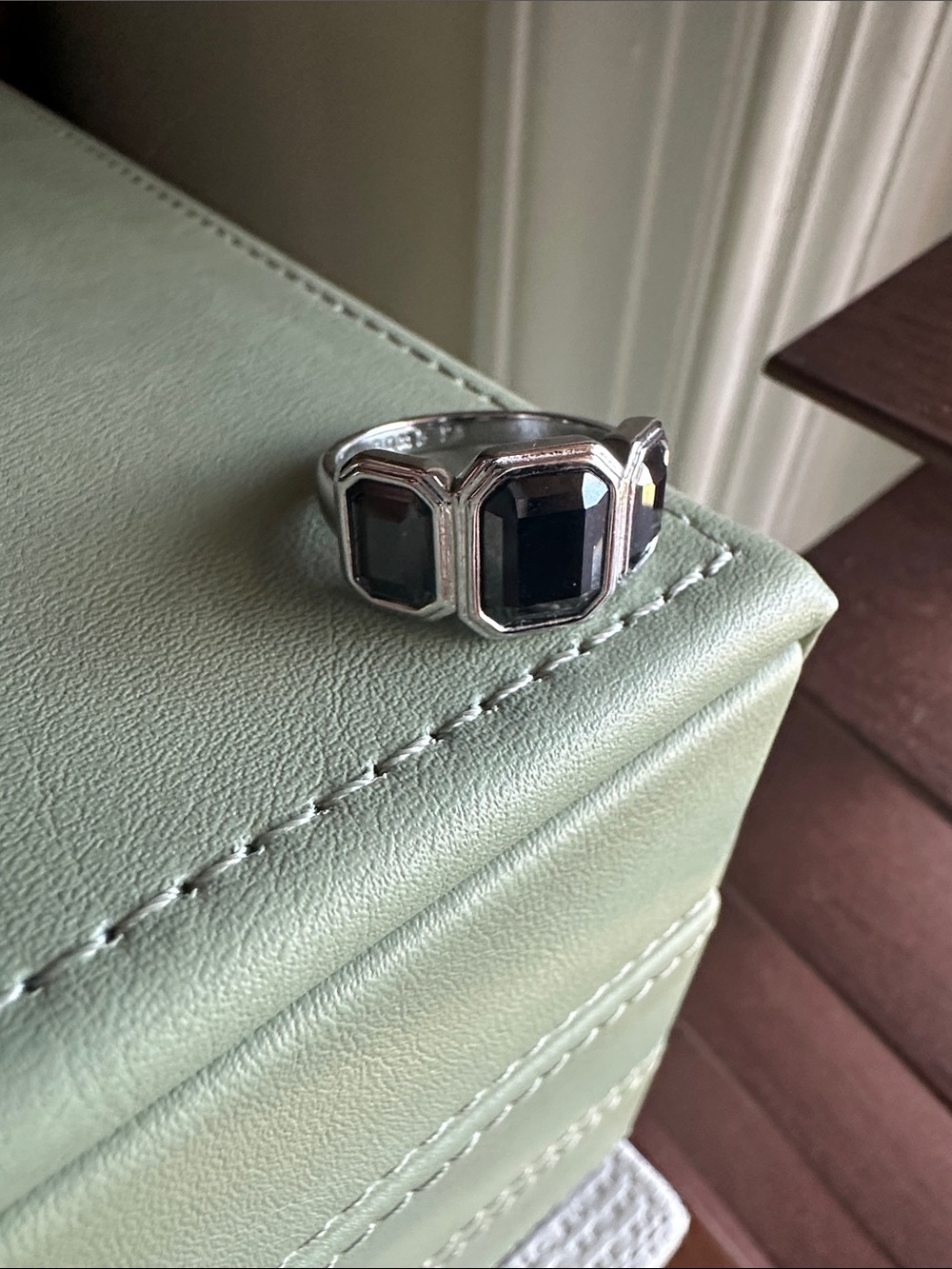 Men's Silver Ring with Black Gemstone Accent